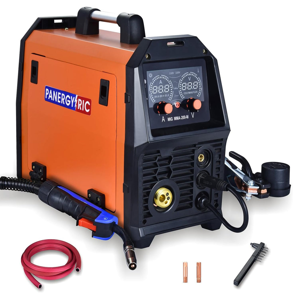 200A 4-in-1 Synergic MIG Welder | Gas/Gasless MIG, Stick, Lift TIG | Dual Voltage 110V/220V | IGBT Inverter & LCD Display