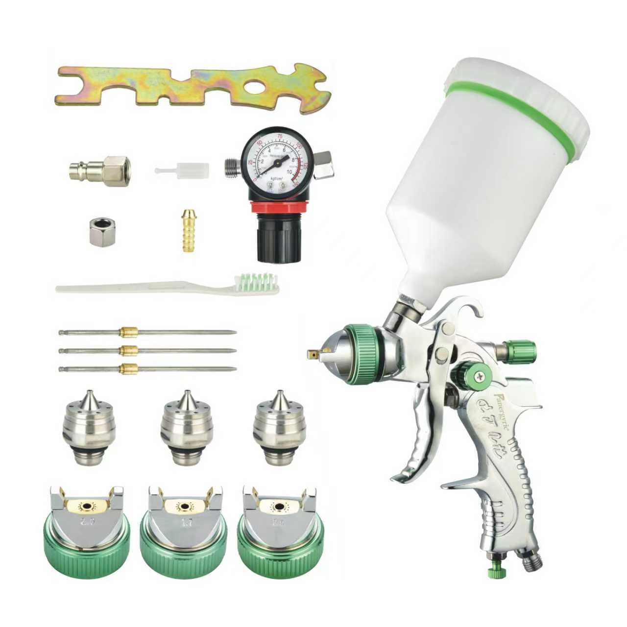 PANERGYRIC Professional HVLP Gravity Feed Air Spray Gun Kit | 3 Nozzle Set (1.7/2.0/2.5mm) & 600cc Cup | for Automotive, Furniture & Industrial Painting