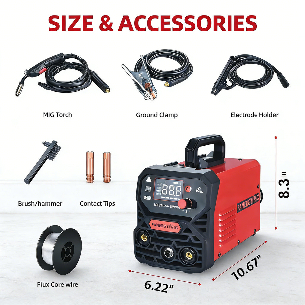160A 3-in-1 Beginner MIG Welder | Gasless Flux Core, Lift TIG, Stick | 110V Portable Welder with Synergic Control & LED Display