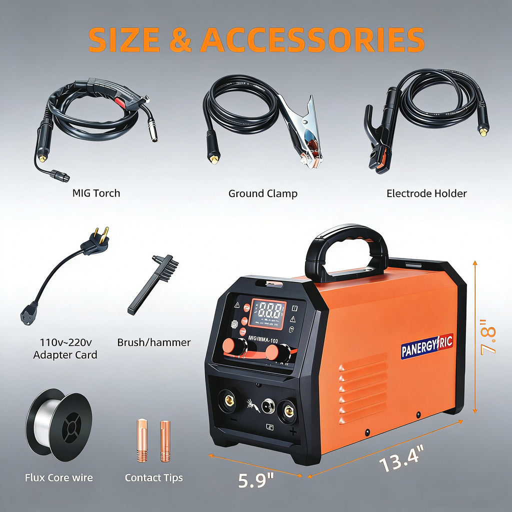 160A 3-in-1 Beginner MIG Welder | Gasless Flux Core, Stick, Lift TIG | Ready-to-Weld Kit with Wire, Dual Voltage 110V/220V, LED Display
