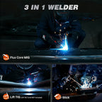 160A 3-in-1 Beginner MIG Welder | Gasless Flux Core, Stick, Lift TIG | Ready-to-Weld Kit with Wire, Dual Voltage 110V/220V, LED Display