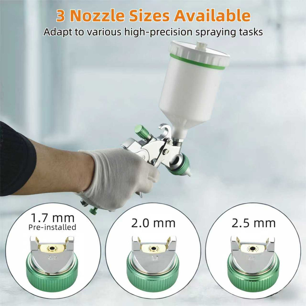 PANERGYRIC Professional HVLP Gravity Feed Air Spray Gun Kit | 3 Nozzle Set (1.7/2.0/2.5mm) & 600cc Cup | for Automotive, Furniture & Industrial Painting