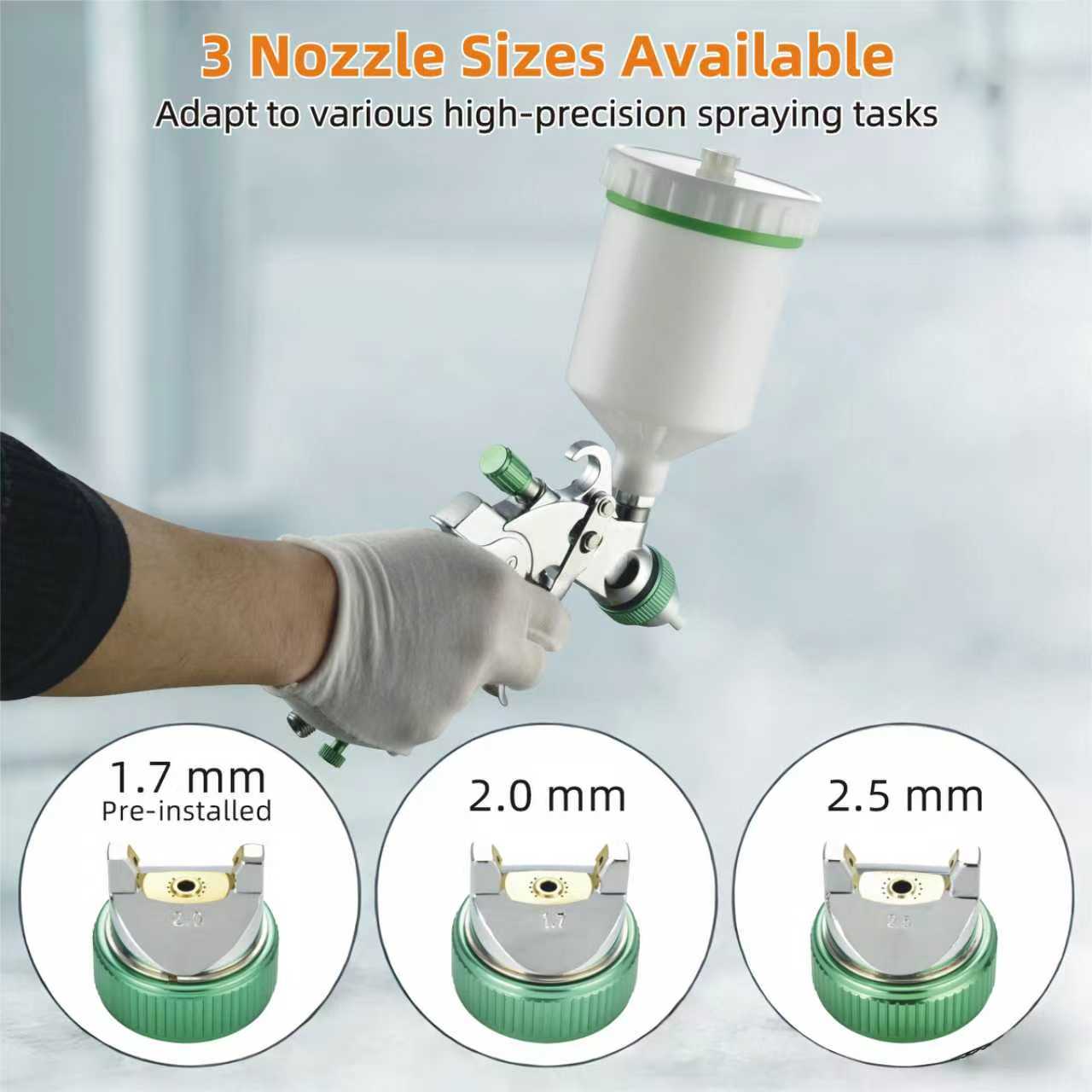 PANERGYRIC Professional HVLP Gravity Feed Air Spray Gun Kit | 3 Nozzle Set (1.7/2.0/2.5mm) & 600cc Cup | for Automotive, Furniture & Industrial Painting