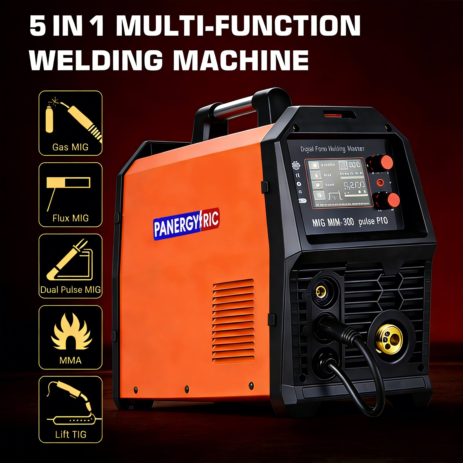 300A DiPulse MIG Welder | 5-in-1 Aluminum Welder with Pulse MIG, Gas/Flux Core, Lift TIG, Stick | Dual Voltage 110V/220V, LCD Display Secondary image