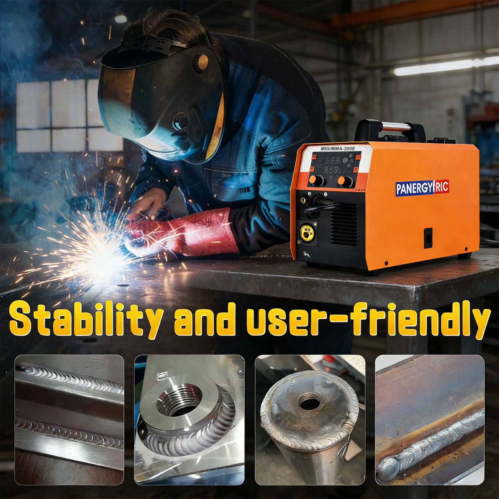 200A 4-in-1 Synergic MIG/TIG/Stick Welder, Dual Voltage 110V/220V Portable Welding Machine for Steel, Stainless, Flux Core