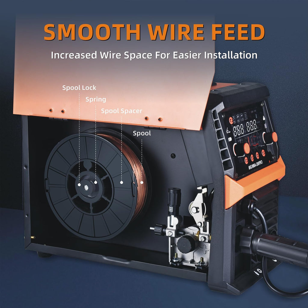 200A 4-in-1 MIG Welder | Synergic MIG/Flux Core/Stick/Lift TIG | Dual Voltage 110V/220V Portable Welding Machine with LCD