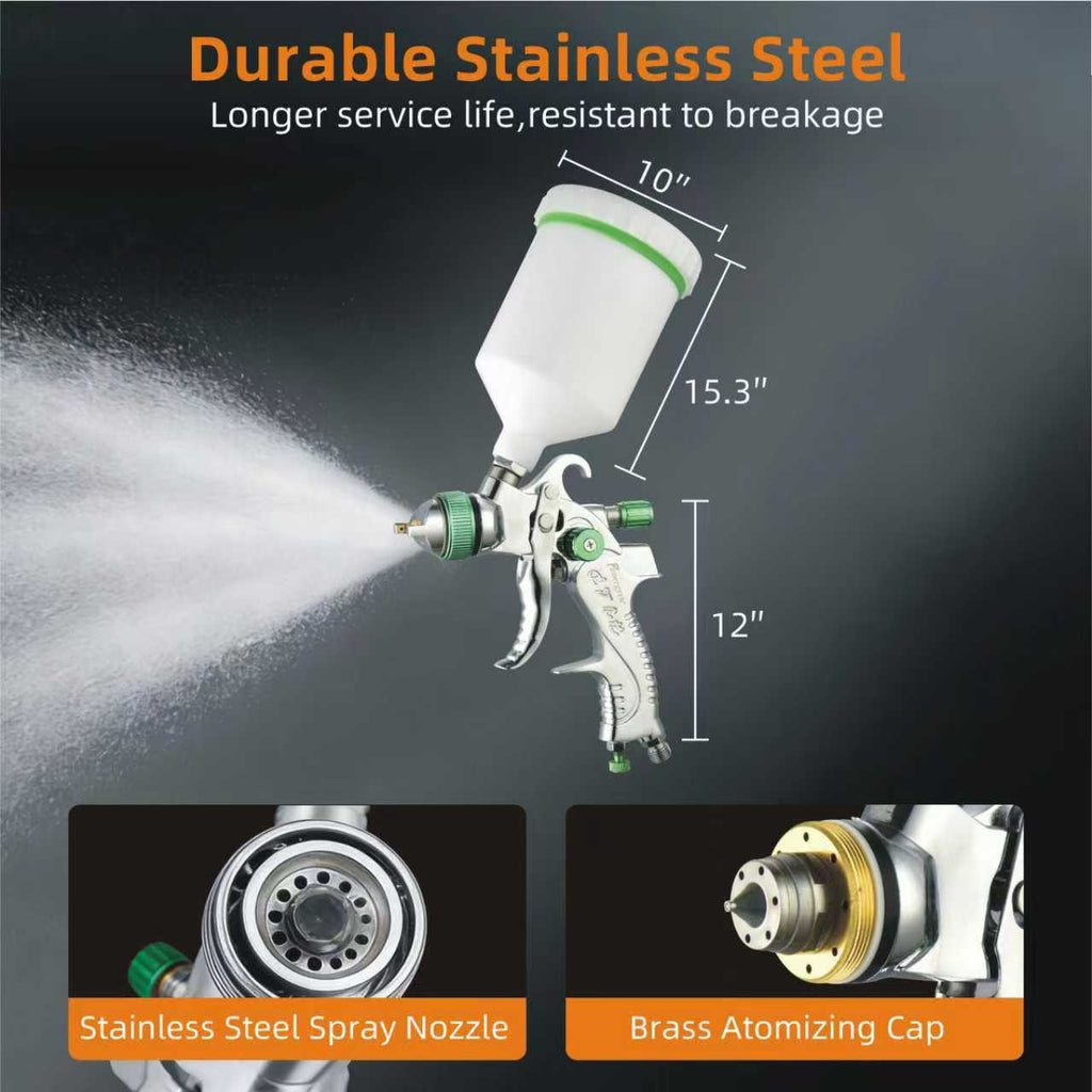 PANERGYRIC Professional HVLP Gravity Feed Air Spray Gun Kit | 3 Nozzle Set (1.7/2.0/2.5mm) & 600cc Cup | for Automotive, Furniture & Industrial Painting