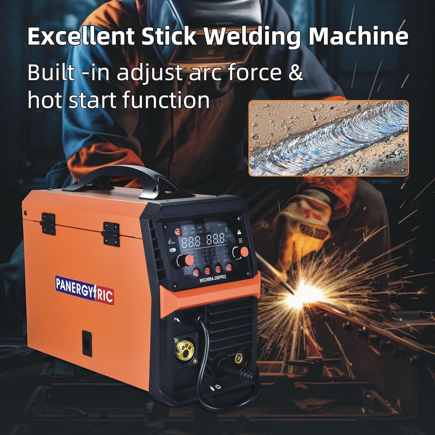 200A 4-in-1 MIG Welder | Synergic MIG/Flux Core/Stick/Lift TIG | Dual Voltage 110V/220V Portable Welding Machine with LCD