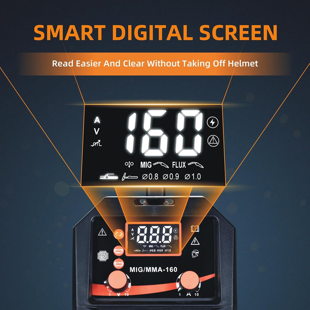 160A 3-in-1 Beginner MIG Welder | Gasless Flux Core, Stick, Lift TIG | Ready-to-Weld Kit with Wire, Dual Voltage 110V/220V, LED Display