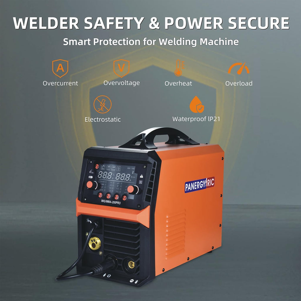 200A 4-in-1 MIG Welder | Synergic MIG/Flux Core/Stick/Lift TIG | Dual Voltage 110V/220V Portable Welding Machine with LCD