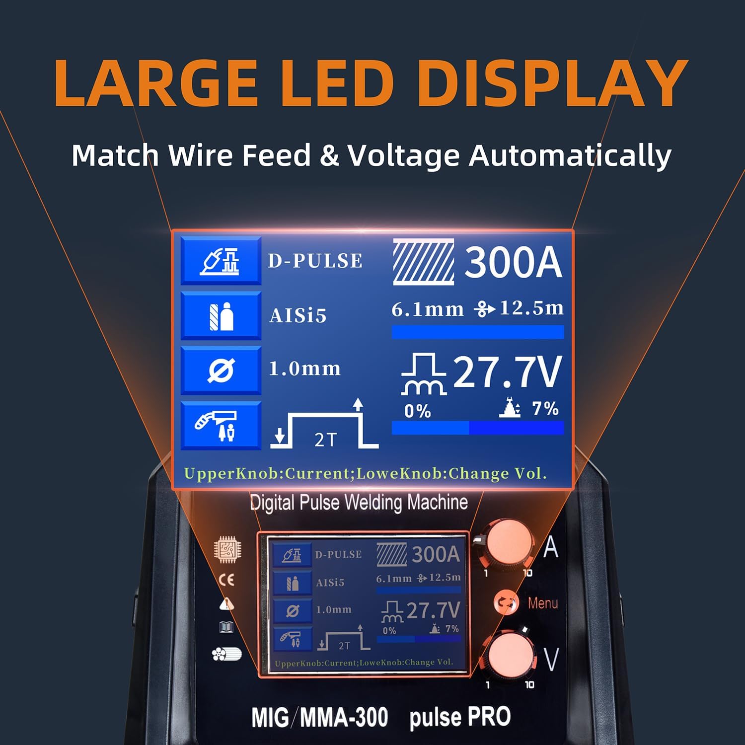 300A DiPulse MIG Welder | 5-in-1 Aluminum Welder with Pulse MIG, Gas/Flux Core, Lift TIG, Stick | Dual Voltage 110V/220V, LCD Display