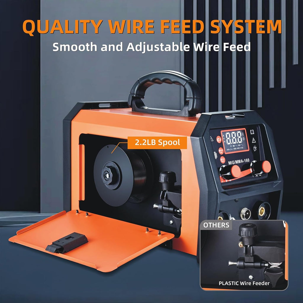 160A 3-in-1 Beginner MIG Welder | Gasless Flux Core, Stick, Lift TIG | Ready-to-Weld Kit with Wire, Dual Voltage 110V/220V, LED Display